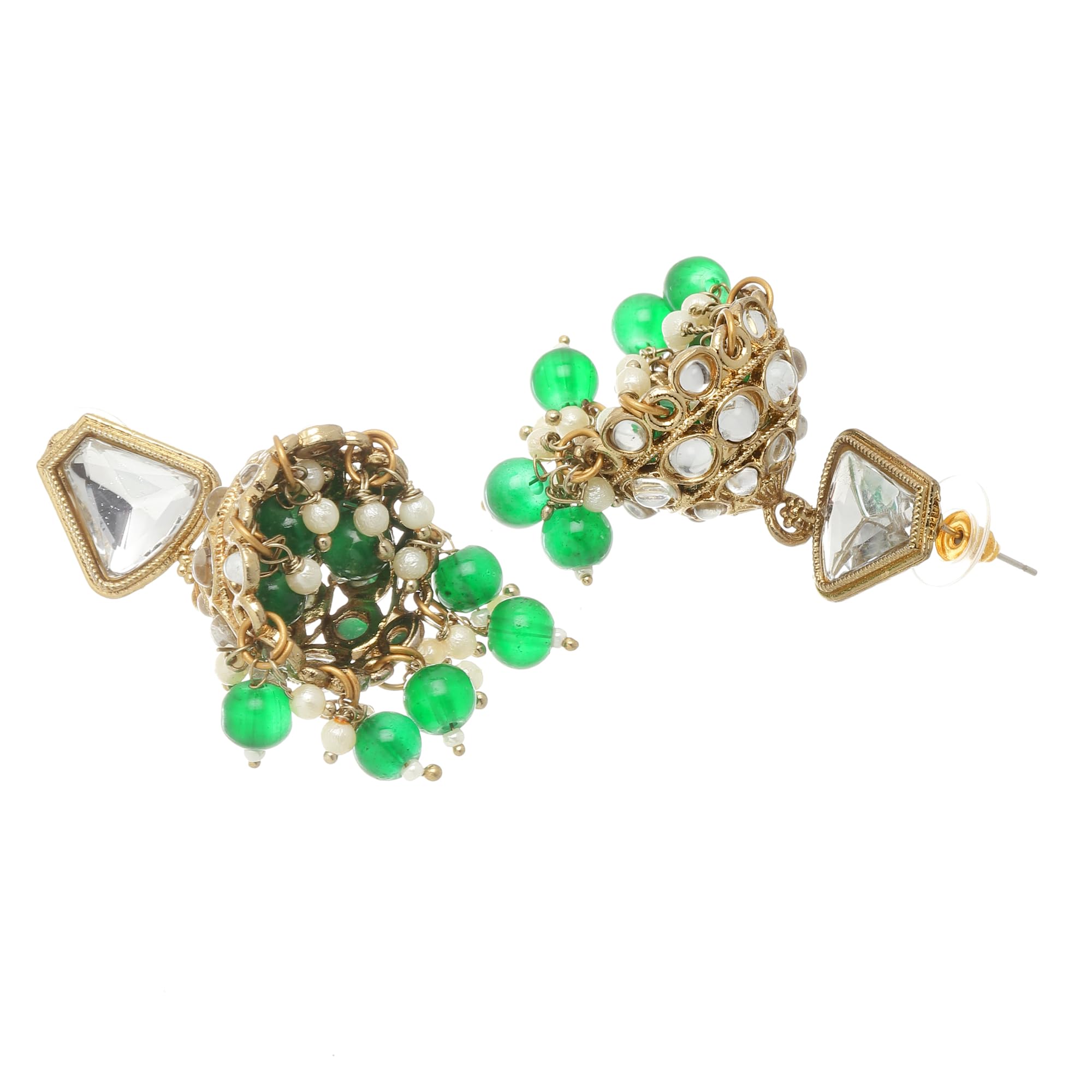 Gold-Plated Kundan & Pearls Dome Mirror Jhumka Earrings