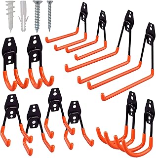 Garage Hooks 12 Pack, Heavy Duty Garage Storage Utility Double Hooks, Wall Mount Tool Holder with Anti-Slip Coating, Tool Hangers for Organizing Power Tools, Ladders, Bikes, Shovel, Ropes etc