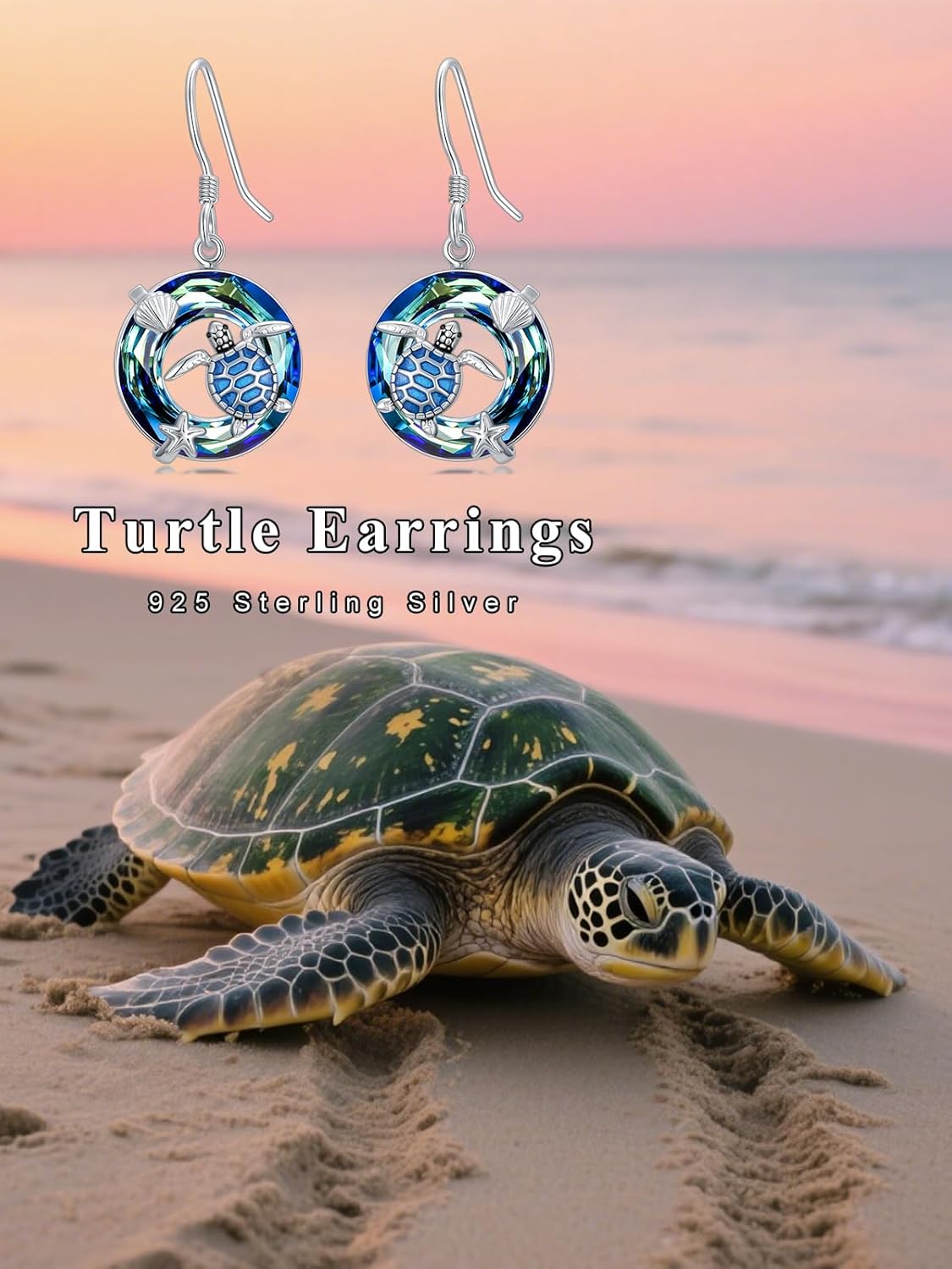 Dorunmo Animal Earrings 925 Sterling Silver Sea Turtle Dolphin Penguin with Blue Crystal Dangle Drop Earrings Summer Ocean Beach Birthday Anniversary Christmas Jewelry Gifts for Women Wife Mom Friend
