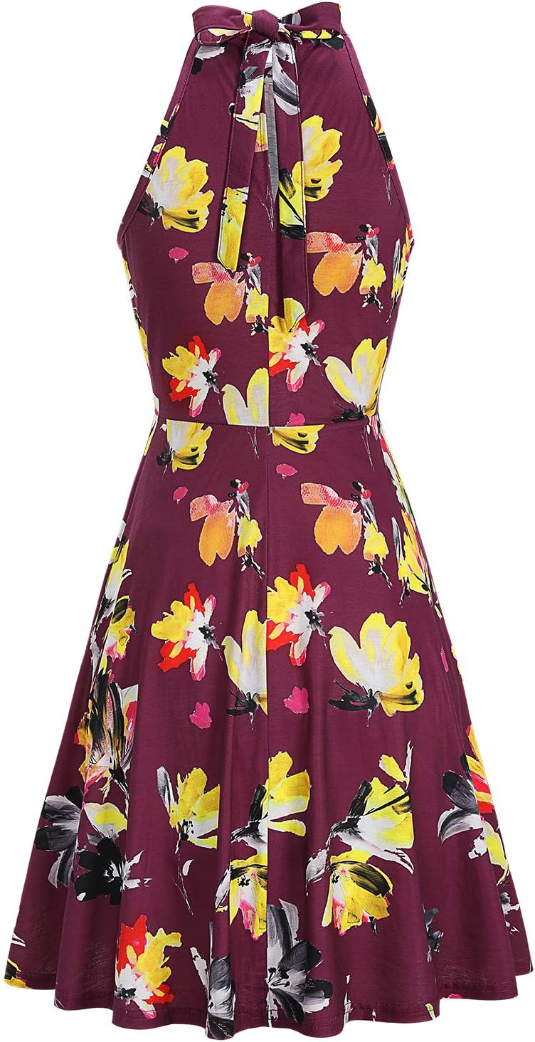 OUGES Women's Halter Neck Floral Summer Casual Sundress(Floral-24,S)