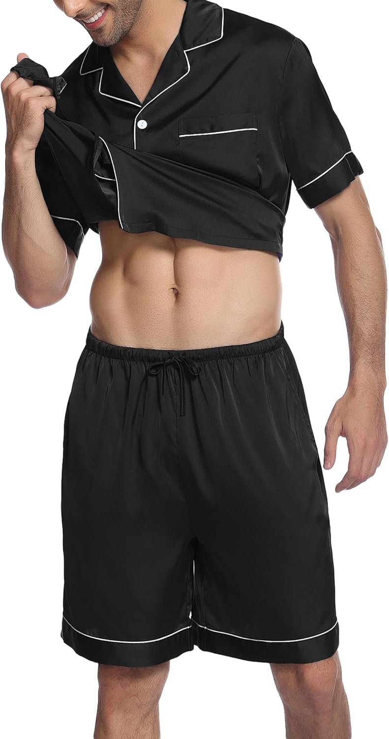 Ekouaer Silk Satin Matching Pajamas Sets Couple Button Down Nightwear Women & Men Short Sleeve Sleepwear 2 Pieces Loungewear - Image 3