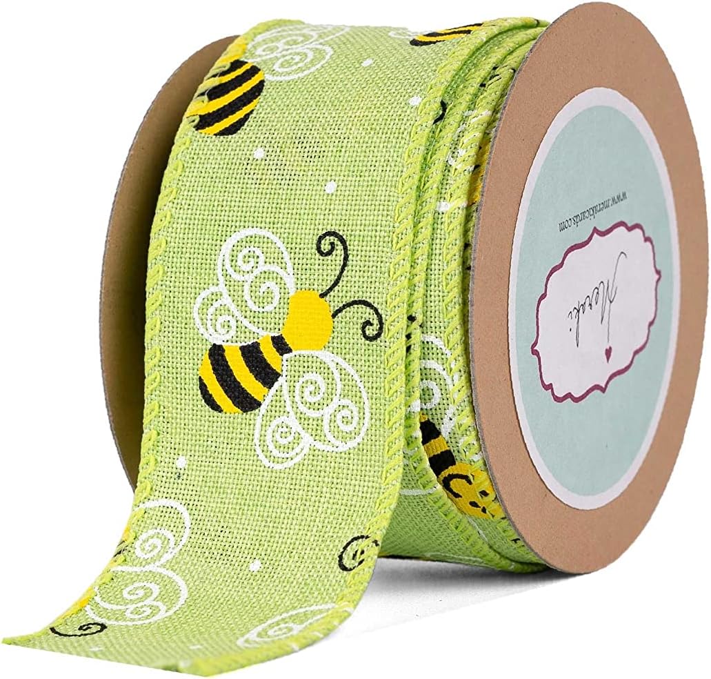 Meraki Cards Faux Jute bee Green Wired Ribbon (W: 38mm, L: 5 Yards)