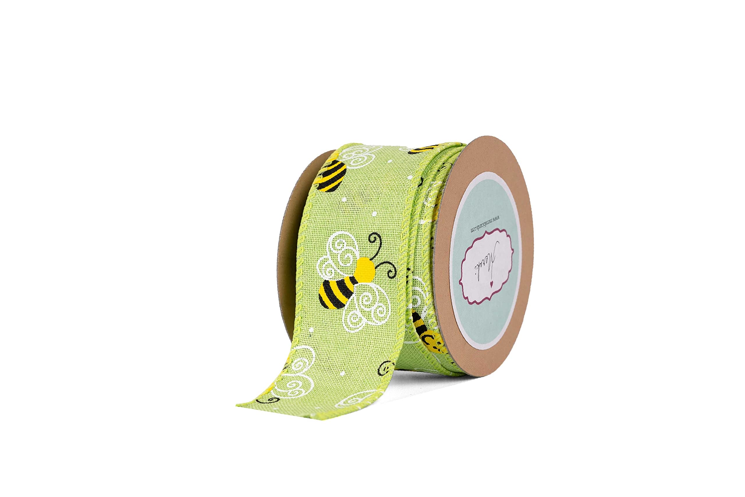 Meraki Cards Faux Jute bee Green Wired Ribbon (W: 38mm, L: 5 Yards)