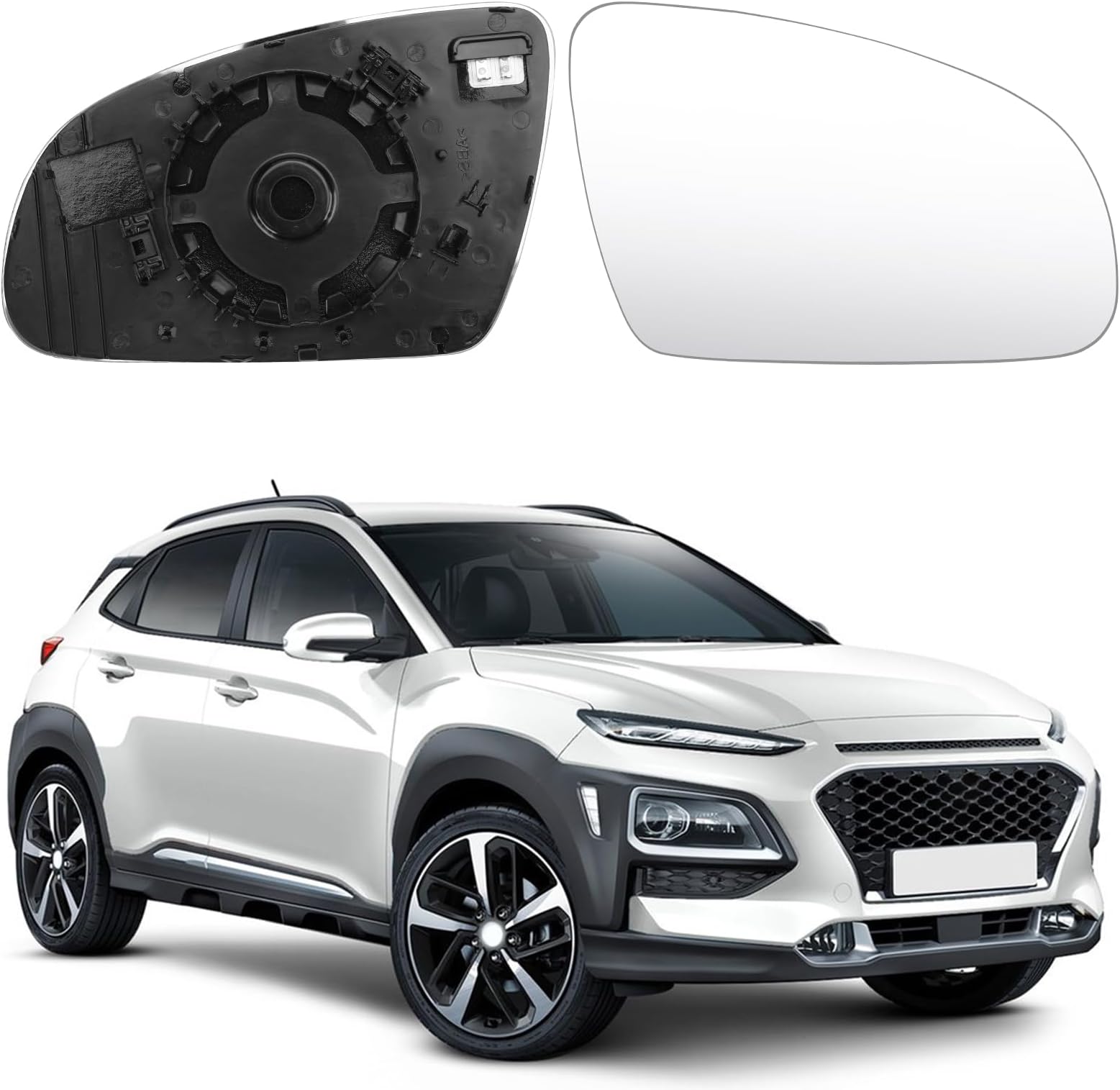 Mirror Glass Replacement for Hyundai Kona 2017-2024, Exterior Mirror Glass Aspherical Adjustable (Right)