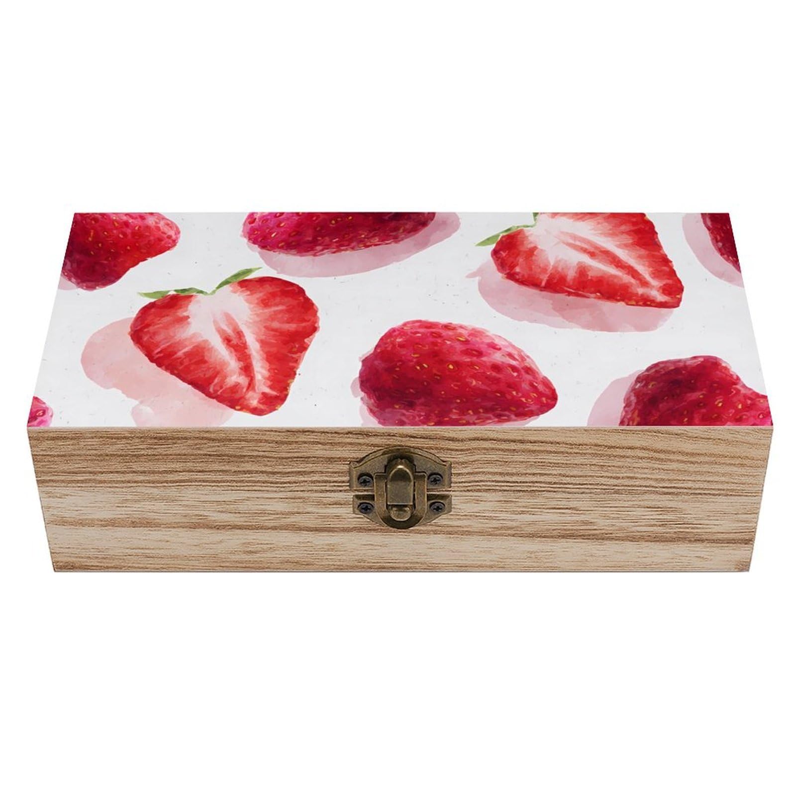 HLBSDM Strawberries Slices Wooden Storage Box Craft Memory Keepsake Treasure Chest Box Jewelry Organizer