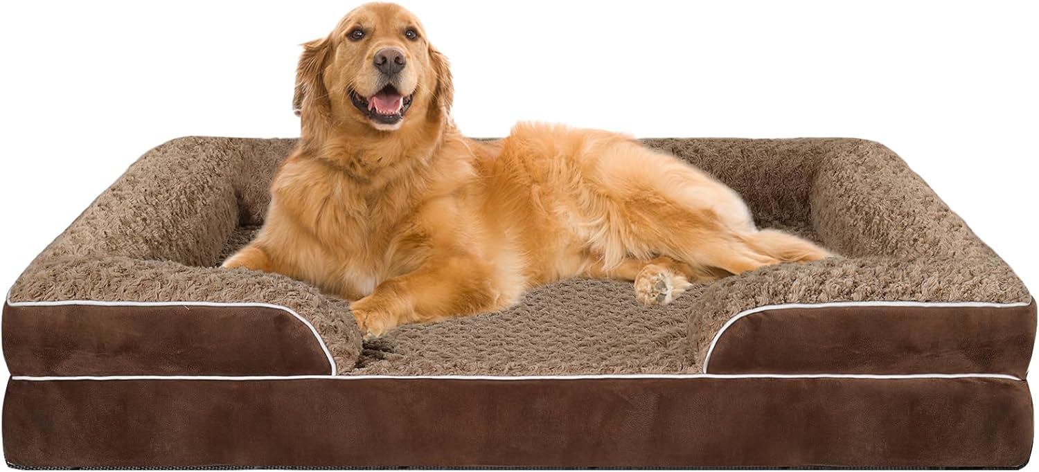 Orthopedic Dog Bed for Large Medium Sized, Washable Memory Foam Large Dog Bed, Durable Medium Pet Sofa with Removable Cover, Washable Waterproof Pet Couch Beds(Brown, XXL)
