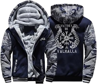 Thick Viking Fleece Hoodies Warm Hooded Sweatshirt Athletic Hoodies For Men Novelty Hoodies Outdoor Zip Up Sweatshirt