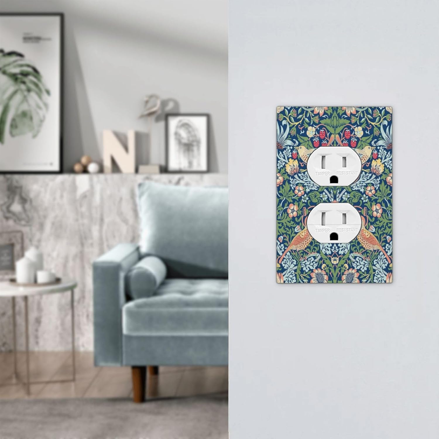 Rougui Decorative Outlet Covers Rustic Morris Strawberry Thief Light Green Plant Bird 1 Gang Wall Plate Receptacle Duplex Light Switch Cover Plate Single Dual Plug Covers Electrical Switchplate