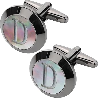 Cufflinks for Men, Black Mother Of Pearl Cuff Links Mens Gunmetal Black Cuff Links Initial Personalized Gift for Groom Husband Father