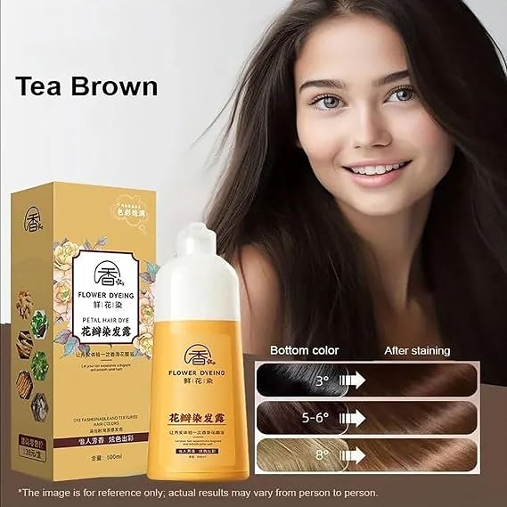 2025 Japanese Petal Rose Hair Dye Shampoo, Long-Lasting & Natural Hair Color Shampoo to Cover Gray Hairs, Nourishing Instant Plant Based Hairs Color Sham-poo for Women & Men (Brown)