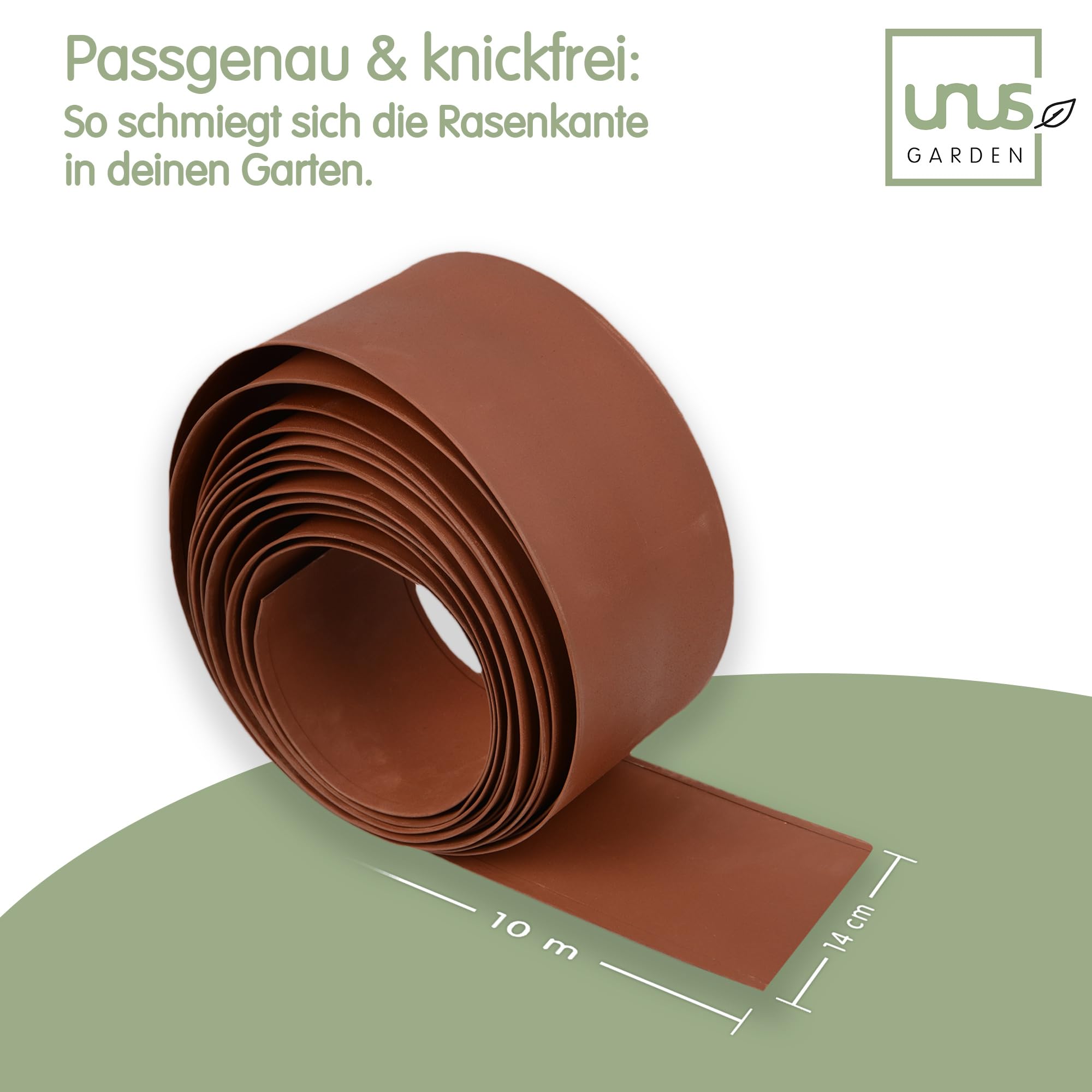 UNUS Bordura metallica da 10 m, bordo da giardino con effetto arrugginito, altezza 14 cm, per delimitare aiuole, sentieri, alberi, giardini di ghiaia, flessibile e accorciabile, resistente alle