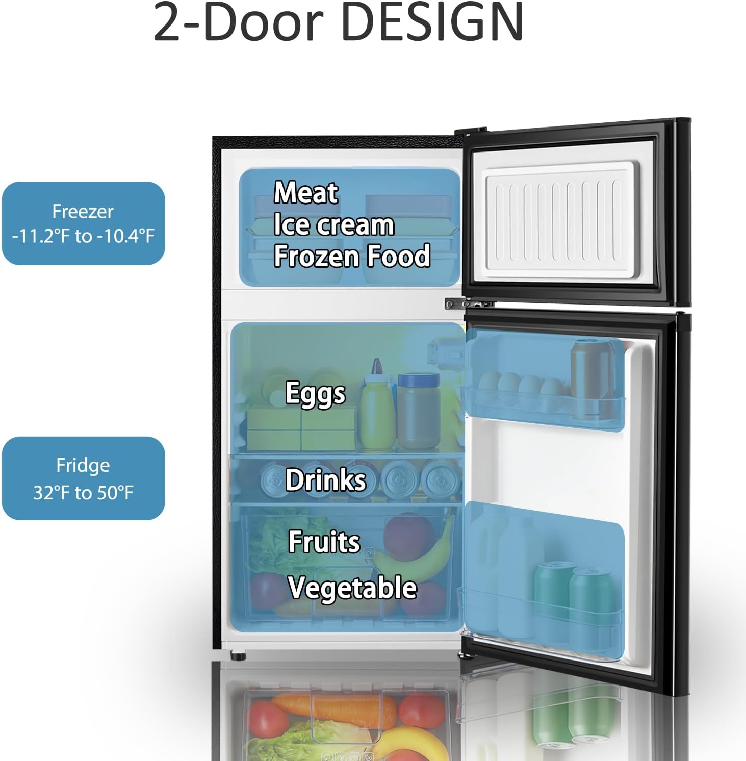 Mini Frid with Freezer, 3.2 Cu.Ft, 2 Doors pact Mini Refrirator