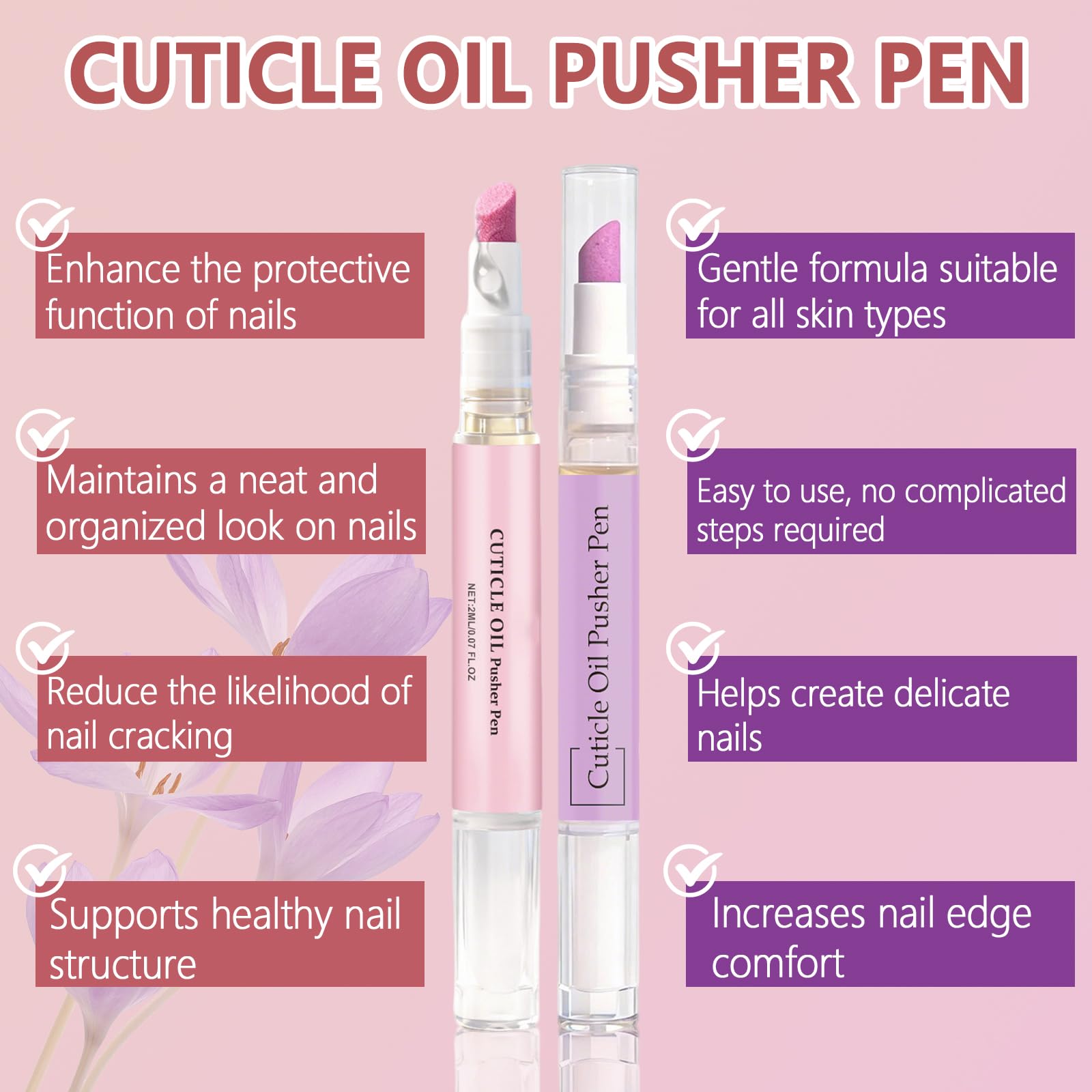 2PCS Penna Spingi Cuticole 2 in 1, Penna 3 in 1 con olio per cuticole, Olio Cuticole Unghie, 3-In-1Nail Care Pen, Nutriente E Lucidante,Cura Delicata,Adatto Per Unghie Secche E Danneggiate