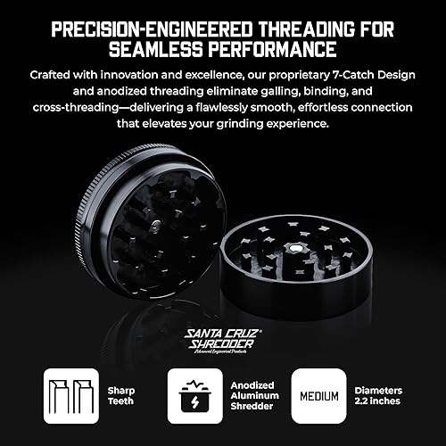 Miniatura 2 de Santa Cruz Shredder Molinillo de hierbas de metal con parte superior moleteada para un agarre más fuerte, 2 piezas de 2.2 pulgadas (negro)