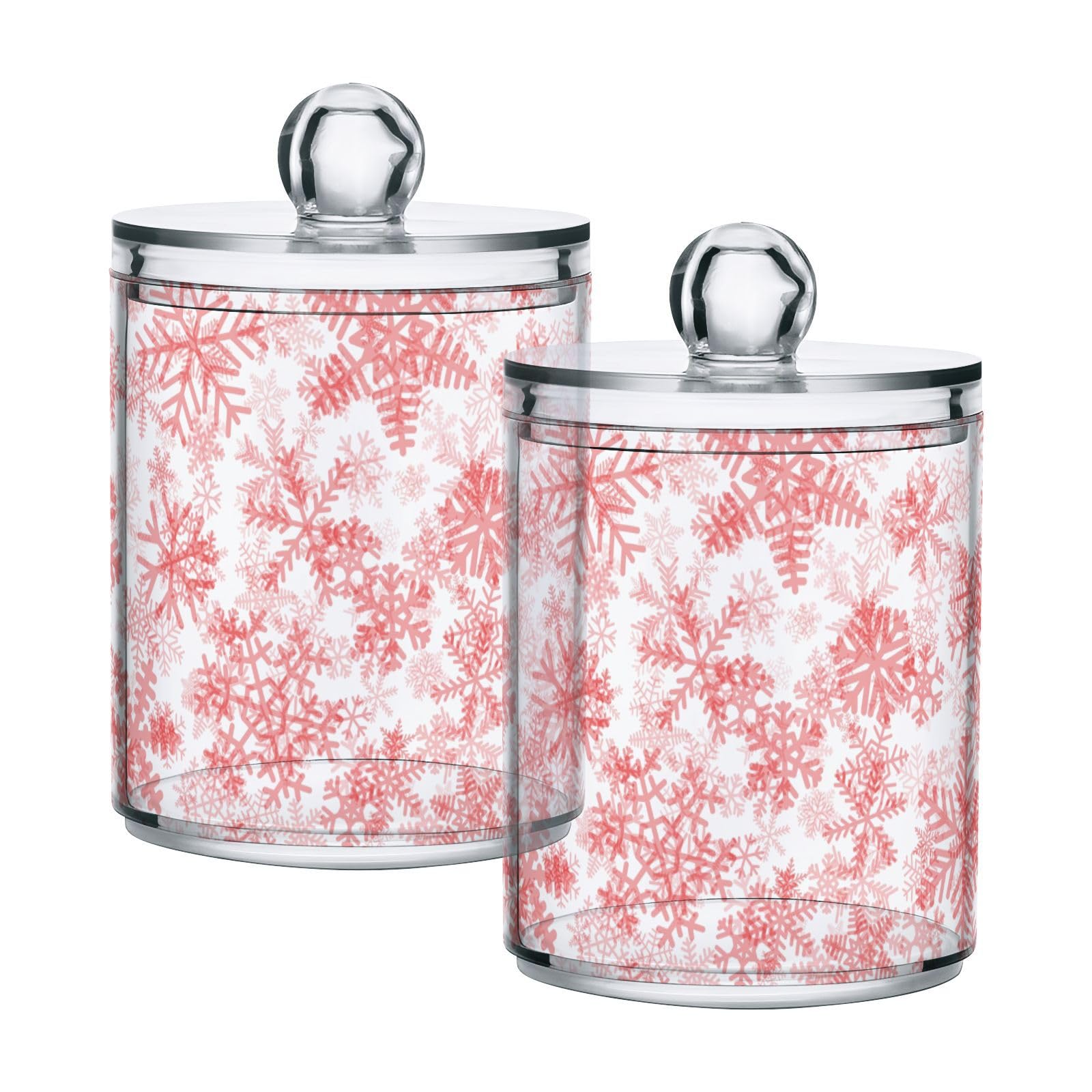Christmas-red-snowflakes-white Restroom Bathroom Organizers with Lid Qtip Holder Dispenser Apothecary Jars Cotton Balls Pads Swabs Holder Jar 4