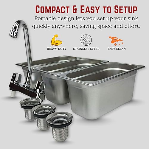 Miniatura 7 de Fregadero Concesión 3 Compartimiento Portátil Stand Food Truck Trailer 3 Pequeño w/Grifo