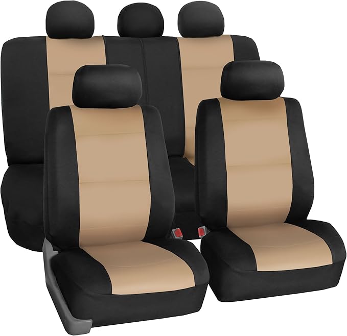 TLH Neoprene Beige Car Seat Covers Full Set, Airbag
