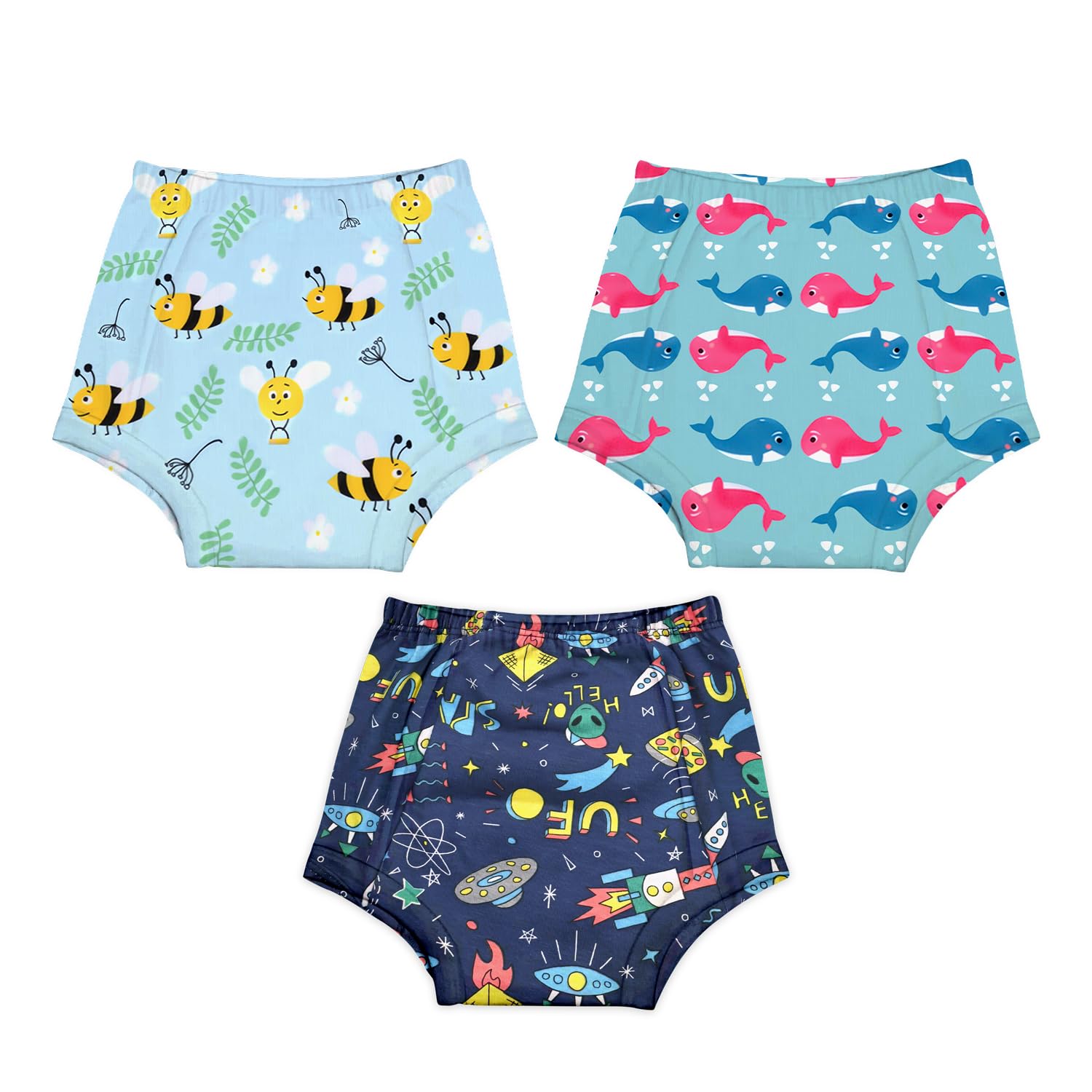 100% Cotton Unisex Baby Padded Underwear | Pack of 3 | Bee, Rocket, Fish-image-29