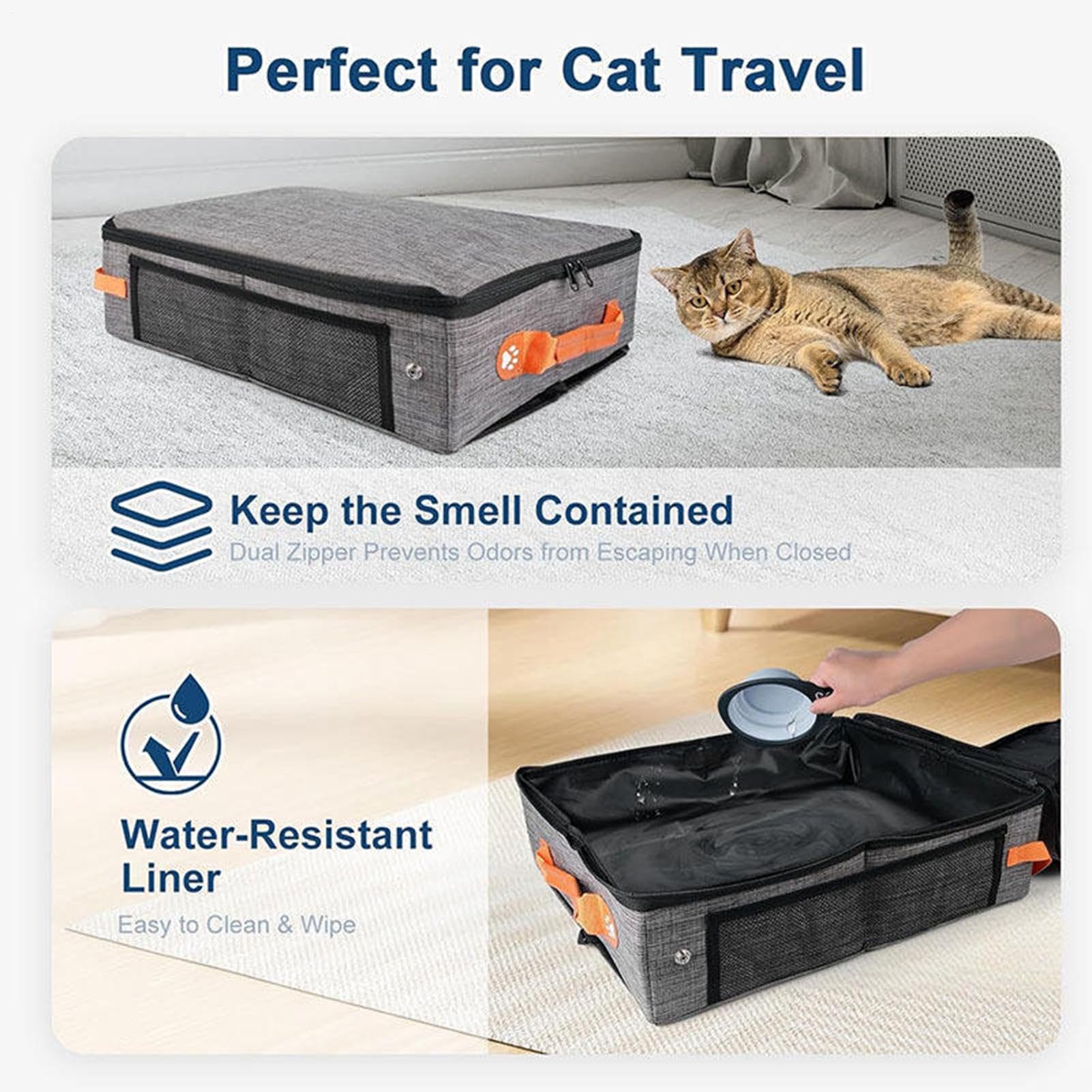 Lettiera da viaggio - Lettiera pieghevole per gatti con coperchio,Borsa da trasporto con cerniera per l'istruzione e le uscite di campeggio aereo Hotel