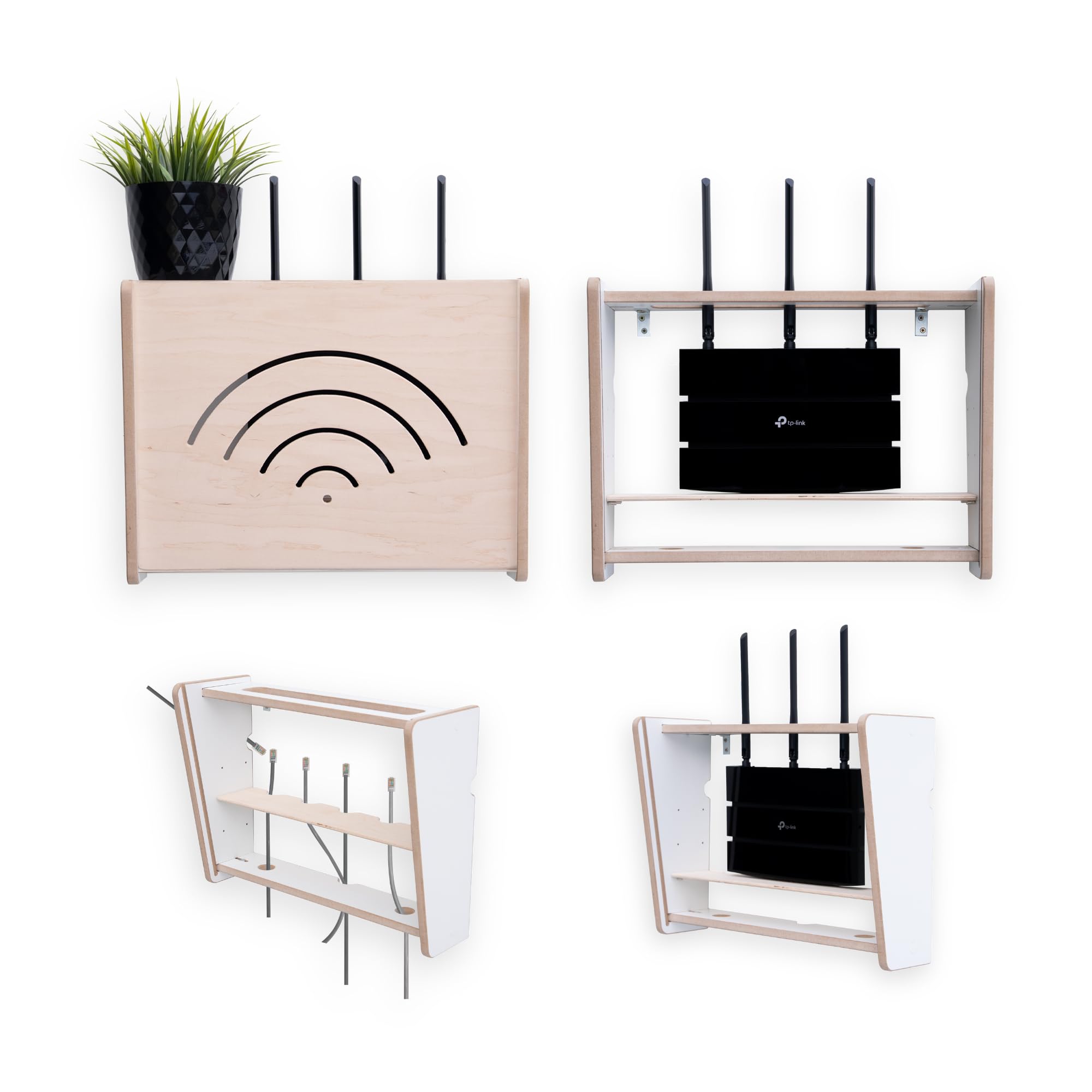 OHANA Router Cabinet - Router Storage Box - WiFi Shelf - Router Hide - Wall Box, Natural, 42x10x32