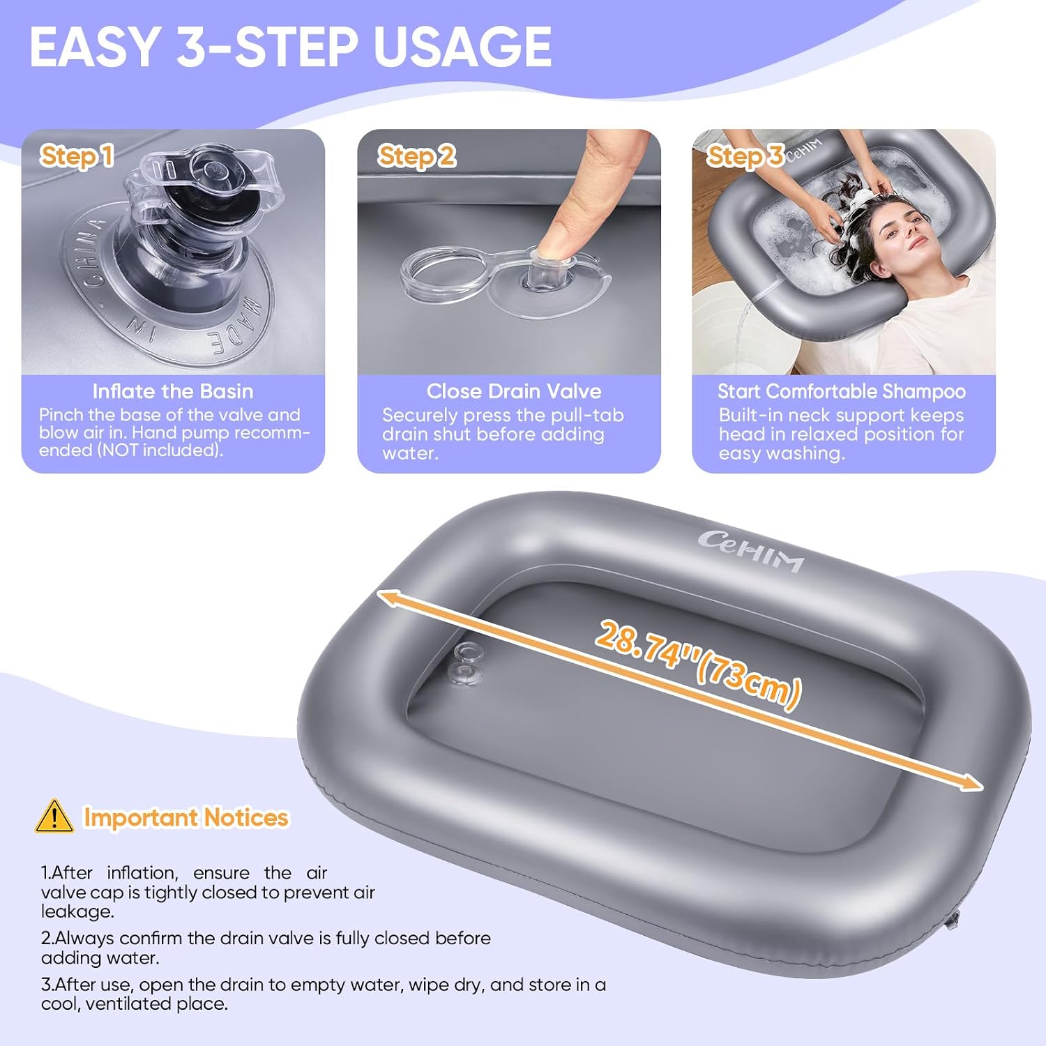 Inflatable Shampoo Basin, 20in Inner Diameter Single Layer Portable Hair Washing Sink for Bedridden Elderly Pregnancy Post Surgery
