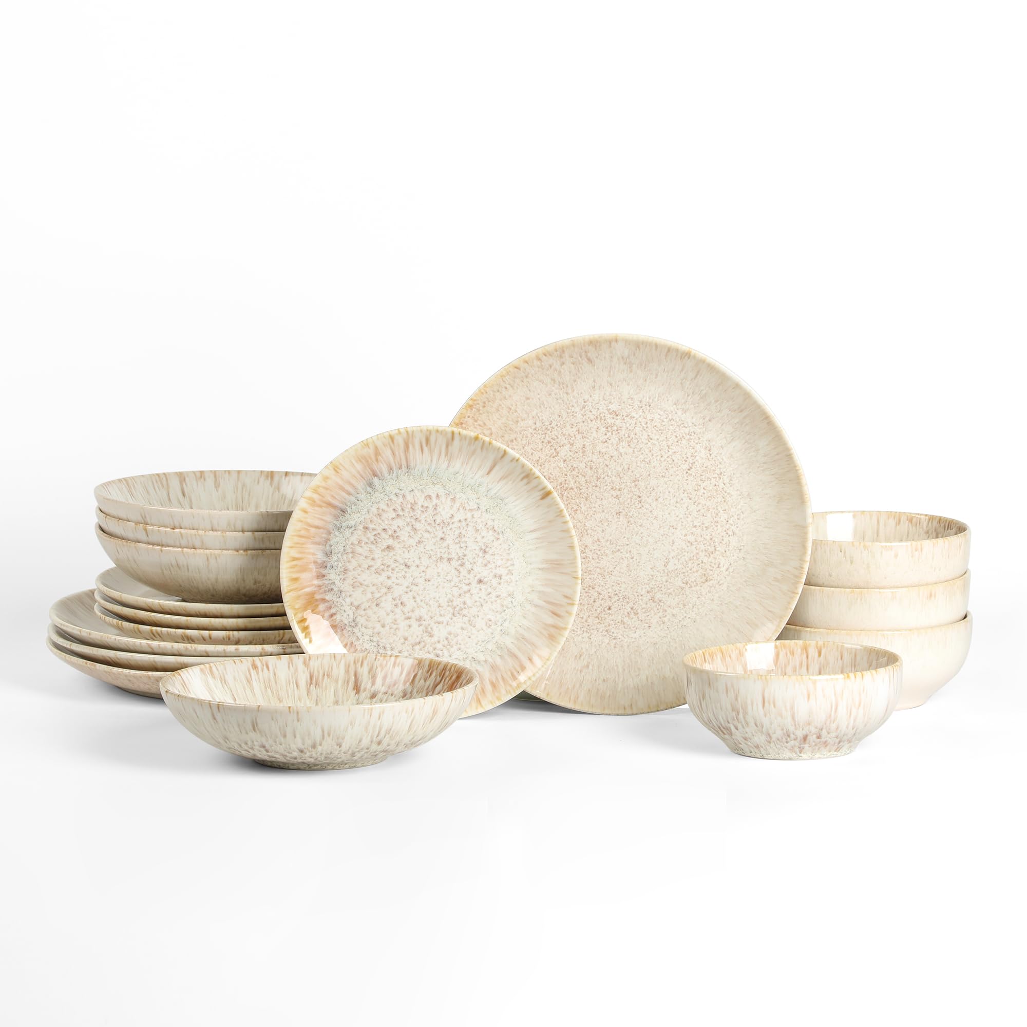 Stone Lain Riley 16-Piece Dinnerware Set Stoneware, Plates and Bowls Set, Dishwasher and Microwave Safe, Dish Set for 4, Sand