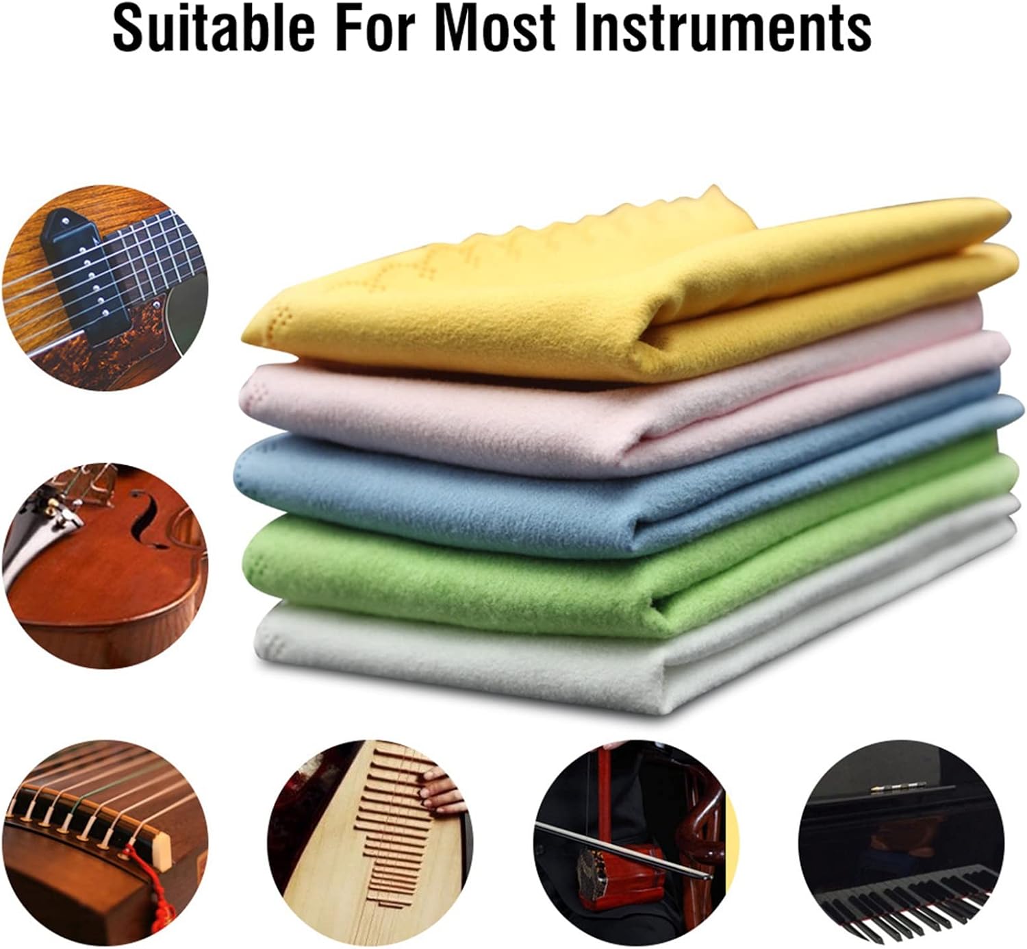5pcs Microfiber Cleaning Cloths, Musical Instruments Premium Cleaning Cloths for Flute Cello Viola Trumpet Clarinet, String Instruments, Guitar Piano Eyeglasses, Lens, Glasses