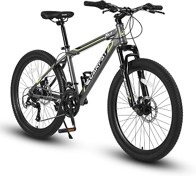 Mountain Bike 24" Wheel Shimano 21 Speed Trail Bicycle Steel Frame Double Disc Brake Full MTB Suspension Fork for Teens and Adults