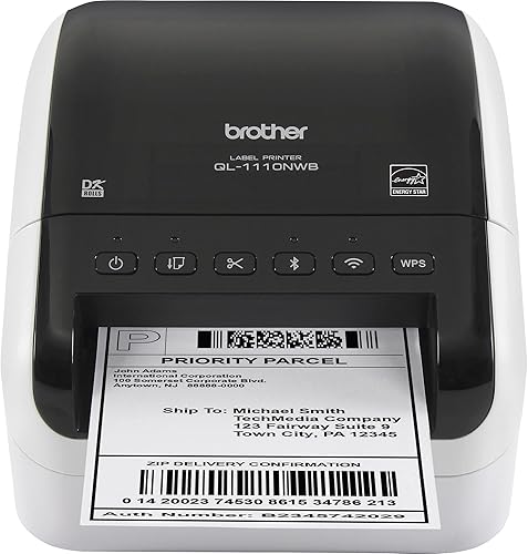 Brother QL-1110NWB Impresora de etiquetas monocromática térmica profesional de formato ancho, franqueo y código de barras con conectividad