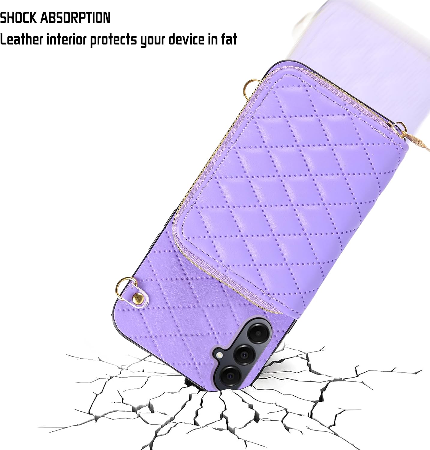 for Samsung Galaxy A16 5G/4G Zipper Wallet Case with Crossbody Shoulder Strap Flip Purse Card Slots, Luxury PU Leather Card Holder Stand Cell Phone Cover for A 16 16A SM-A166U Women Purple