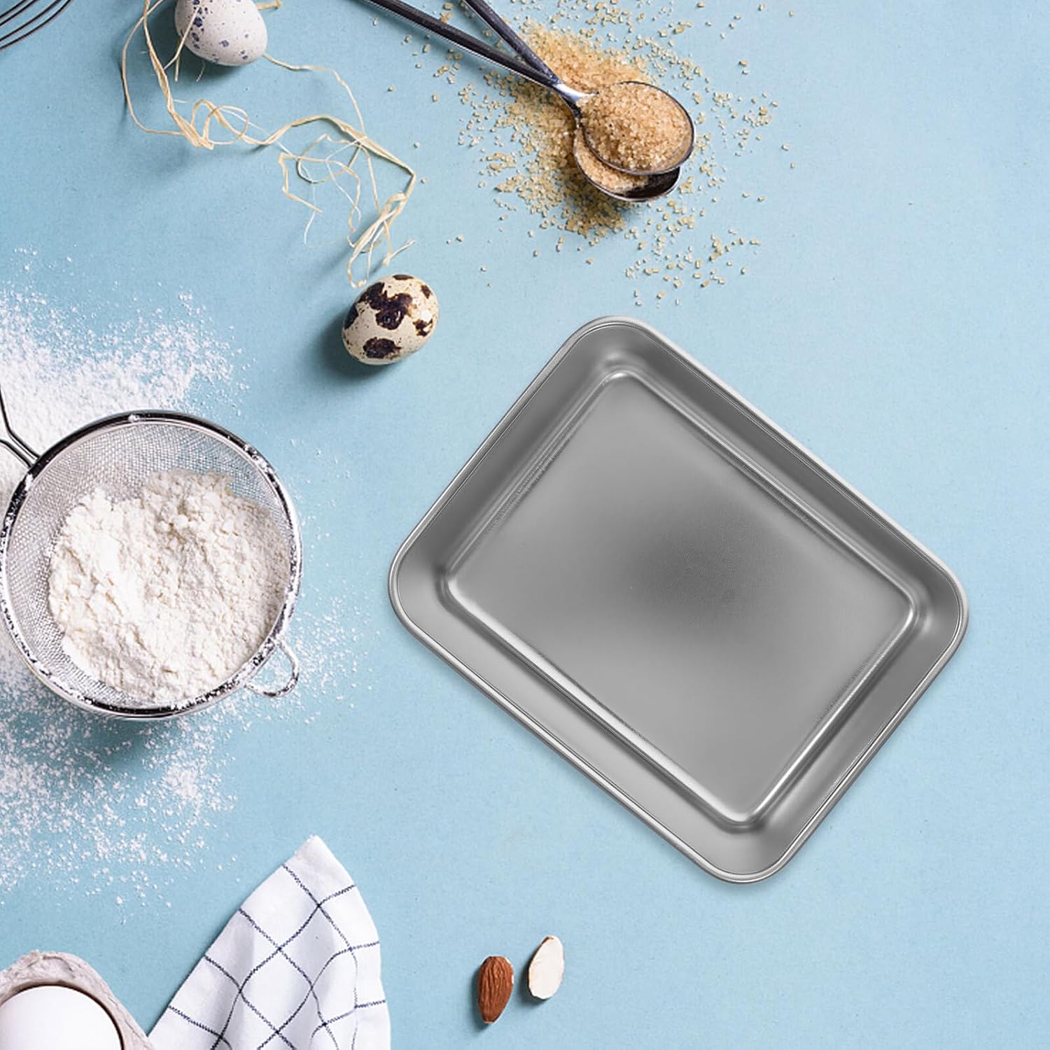 Stainless Steel Baking Pan with Lid Thickened Square Cake Pan Tiramisu Mold Household Nonstick Rectangular Bakeware for Oven Baking and Cake Storage