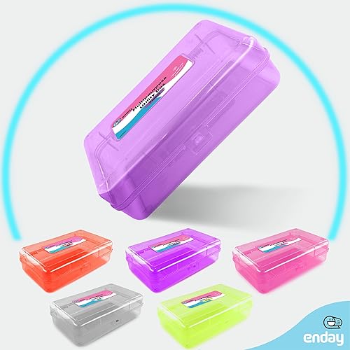 Miniatura 5 de Enday Caja de lápices púrpura, estuche de plástico para lápices, organizador multiusos con cierre a presión para el hogar y la oficina