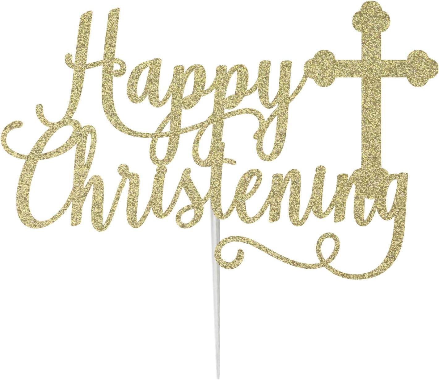 LissieLou Happy Christening with Cross Cake Topper Glitter Card Gold ...