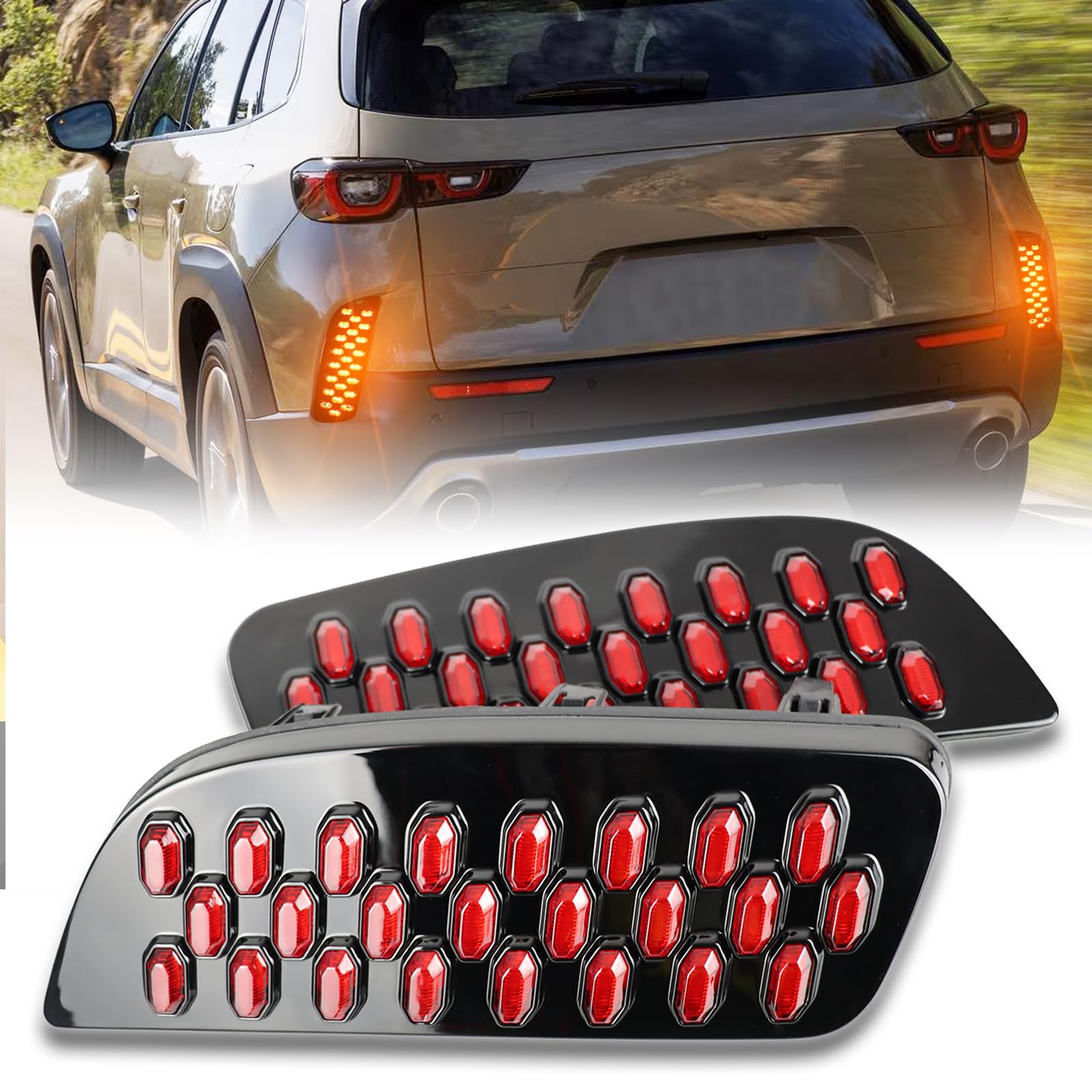 Photo 1 of PGTOPONE Full LED Rear Bumper Reflectors Fog Brake Tail Light Lamps Compatible with Mazda CX50 CX-50 2023 2024 Turn Signal Feature Accessories