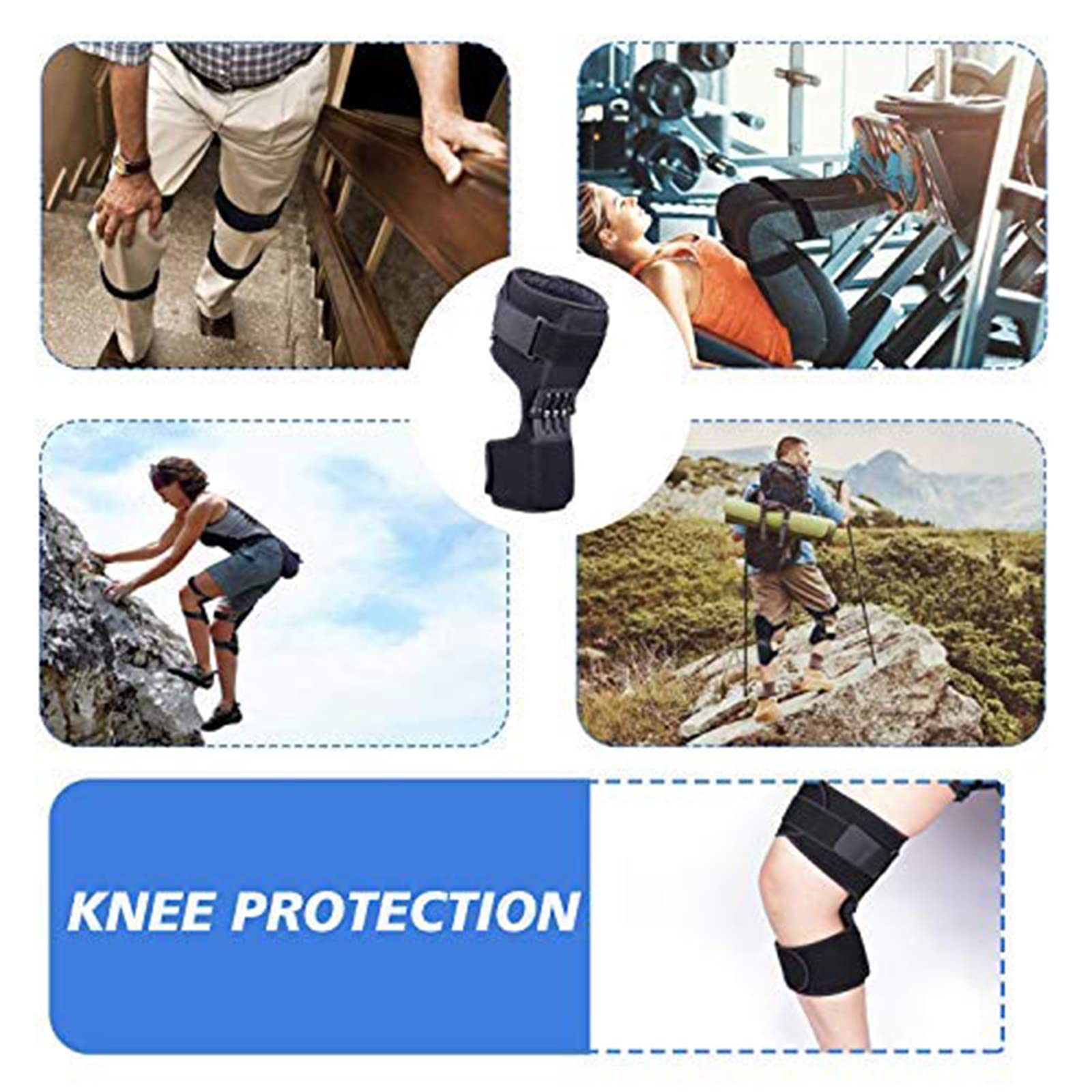 Ginocchiera 2 Pezzi con 3 Molle, Supporto articolare stabilizzatore per Ginocchio a Molla, tutore per Ginocchio Power Lift per Gambe deboli Old Cold Leg Sports Training Squato,Black
