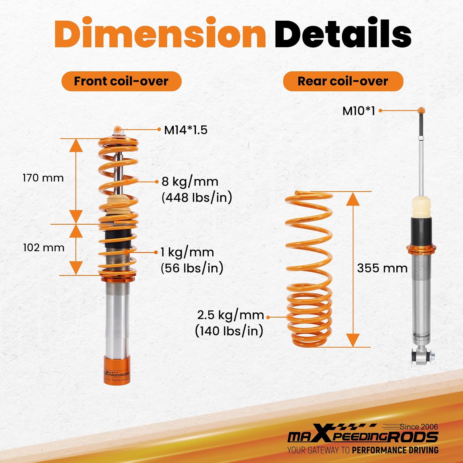 maXpeedingrods Coilovers for BMW 5 E39 1995-2003 RWD notchback 525i 530i 540i 520d 520i 523i 525td 525tds 528i 525d 530d 535i, Height Adjustable Shock ABsorber Suspension Lowering Kit Gold