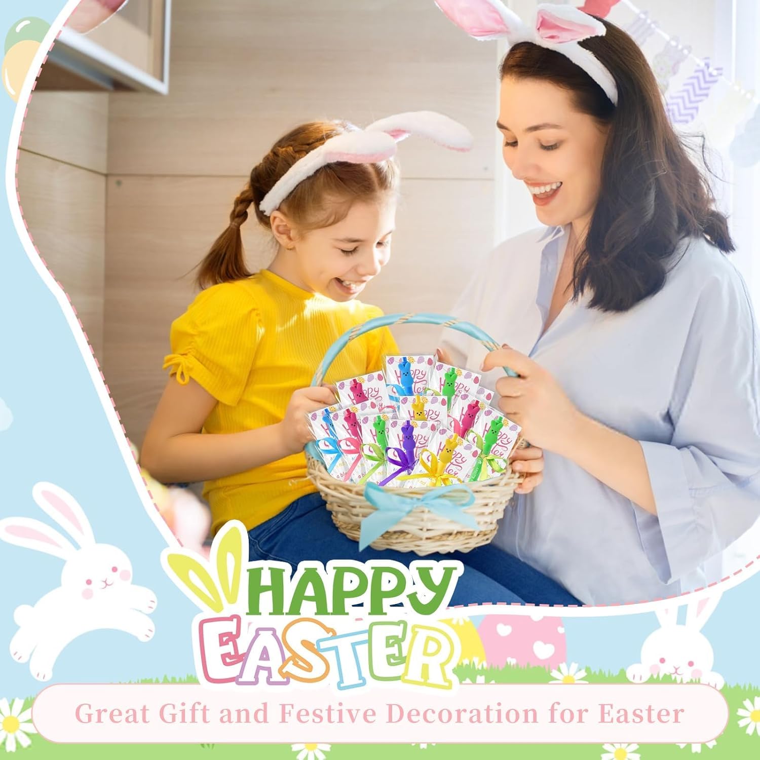 50 Sets Easter Pens Appreciation Gifts Bulk Bunny Ballpoint Pens and Greeting Cards Easter Basket Stuffers for Coworkers Office School Supplies