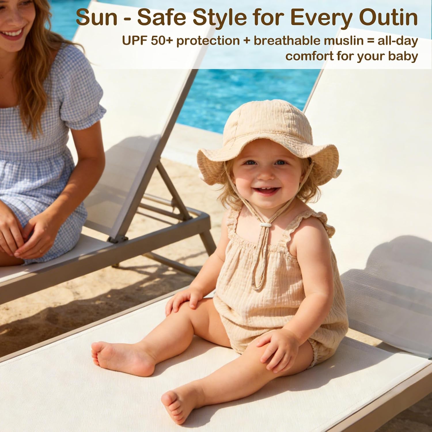 Baby Girl Sun Hat with Wide Brim Beach Hat with UPF 50+ Outdoor Adjustable Bucket Hats