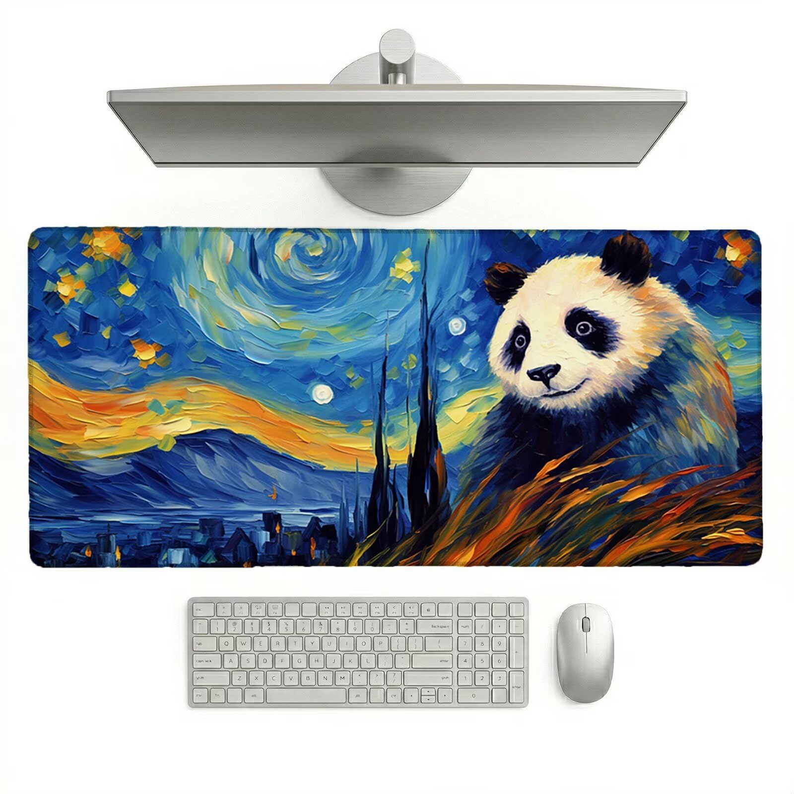 Alfombrilla Escritorio Grande 1200 x 600 x 3 mm, Alfombrilla Ratón Gaming, Cielo Estrellado Tapete de Ordenador , Base Antideslizante y Bordes Reforzados, Impermeable Desk Mat (Panda Gigante) L-x8262