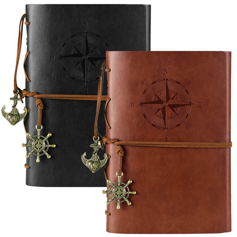 MALEDEN Leder Notizbuch Nachfüllbar | Mit Kompass Gravur & Taschen | Spiralbindung Tagebuch