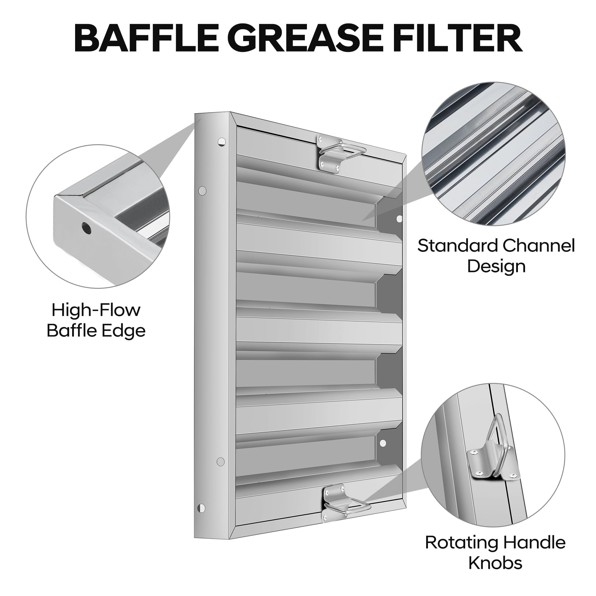 Garvee Filtre à graisse à chicanes pour hotte professionnelle – Acier inoxydable 430, 4 rainures – Compatible lave-vaisselle, nettoyage facile – Idéal restaurant cuisine commerciale