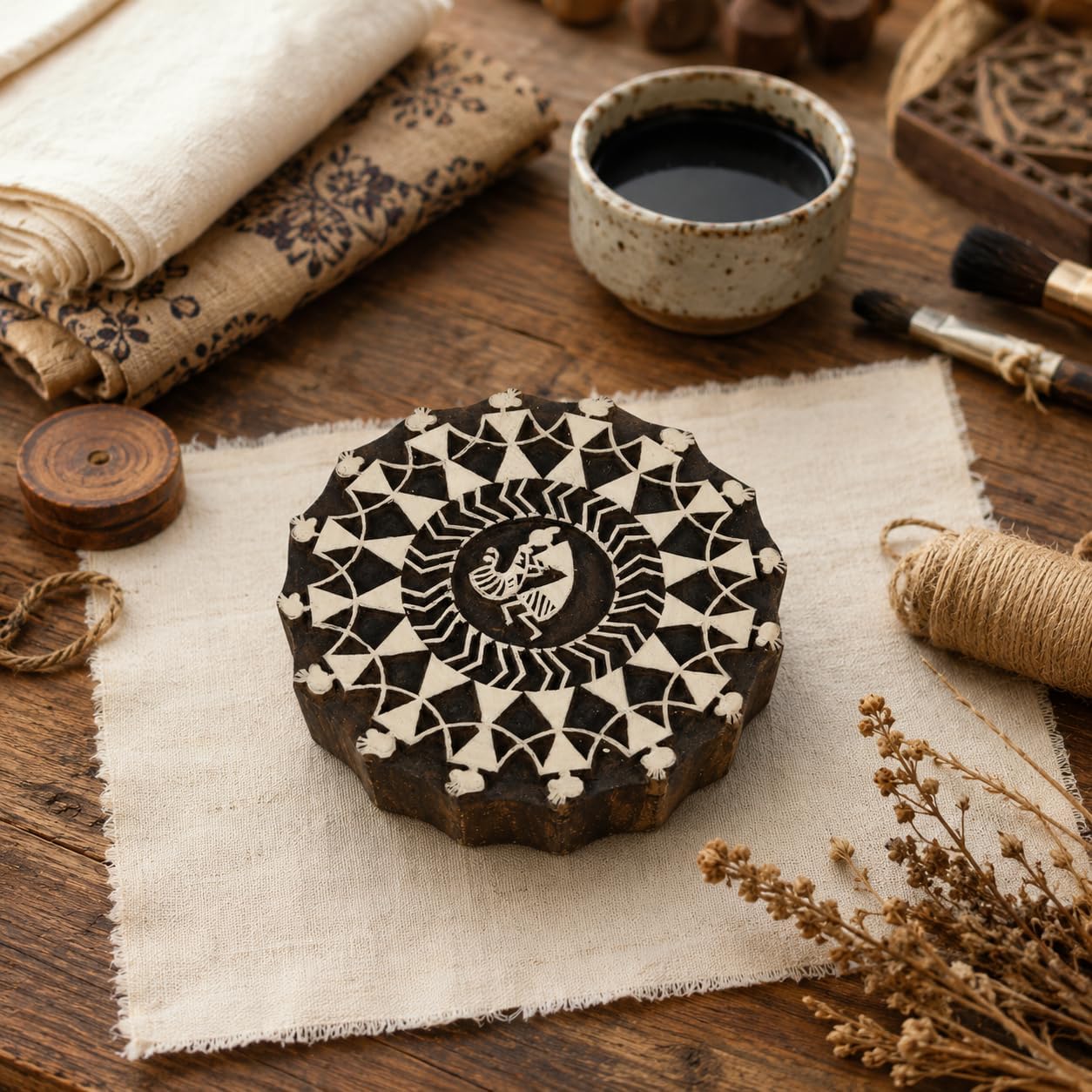 Wooden Printing Block Tribal Design for Fabric Stamping DIY Art