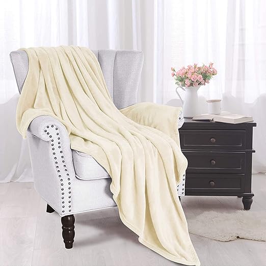Exclusivo Mezcla Fleece Throw Blanket for Couch, Sofa and Bed, 300GSM Super Soft Blankets and Warm Throws, Cozy, Plush, Lightweight (50x60 inches, Ivory)