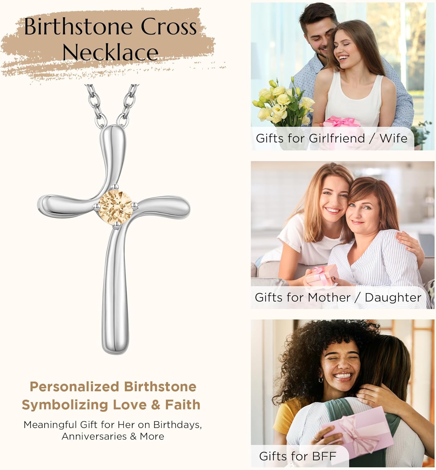 NORBU 925 Sterling Silver Cross Necklace for Women, 5A Cubic Zirconia Birthstone Womens Cross Necklace, Hypoallergenic Cross Pendnat Christian Jewelry Religious Gift for Her Women Wife - Image 5