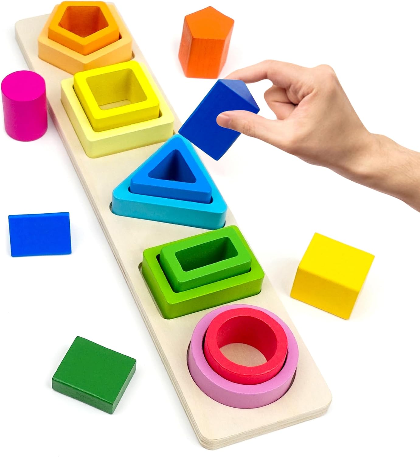 Montessori Wooden Sorting Toy For Toddlers 1-3 Years - Shape Sorter & Color Stacker