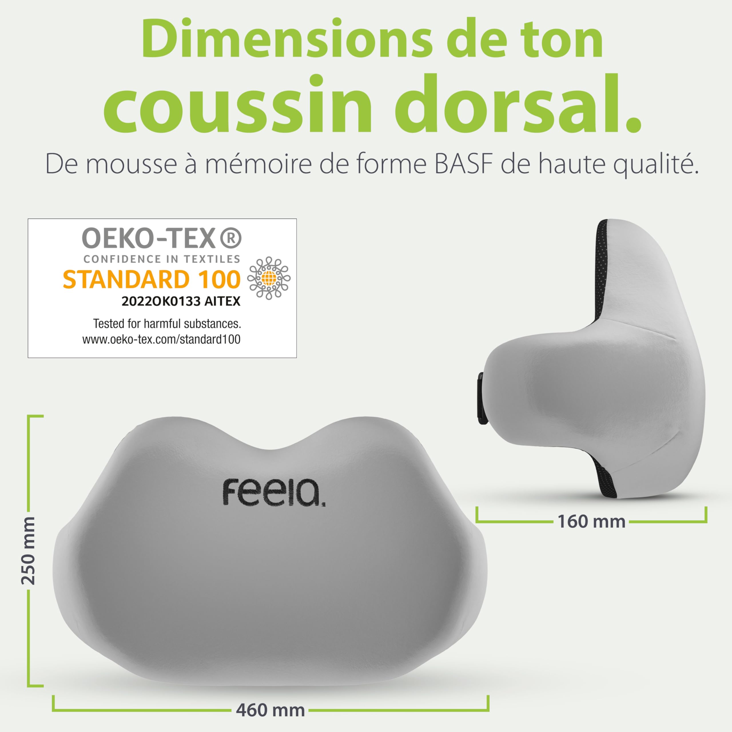 feela.® Coussin de Dossier Ergonomique pour Chaise de Bureau | Coussin Lombaire comme Coussin de Chaise pour la Maison, Le Bureau ou Le Dos dans Le Bureau (Argenté)