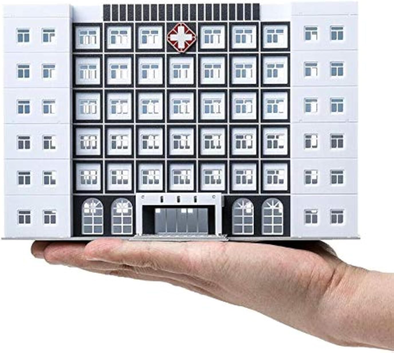 EatingBiting 1/150 N Scale Hospital Buildings Model Office Skyscraper Assembled Scene Parts 6-Story White Building Sand Table Models