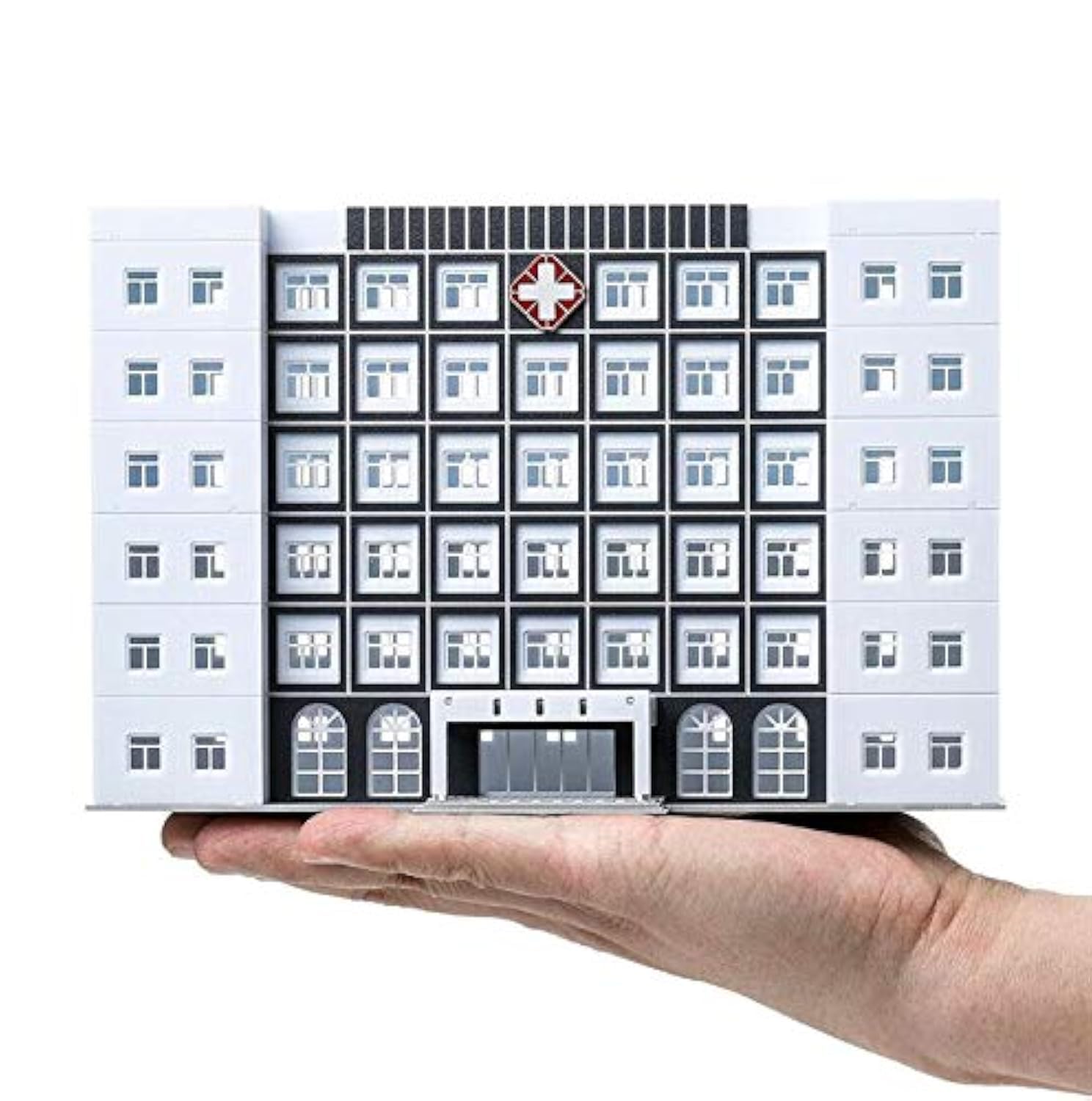 EatingBiting 1/150 N Scale Hospital Buildings Model Office Skyscraper Assembled Scene Parts 6-Story White Building Sand Table Models