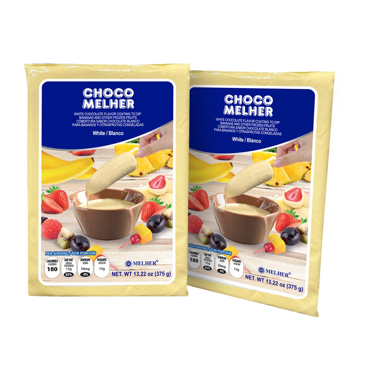 Blanco - 2 Pack Milk White Chocolate Melts for Chocobananos - Coating Chocolate - Best to Cover Frozen Bananas & Strawberries - Traditional Snack from El Salvador - 2 of 13.22 oz Bags.