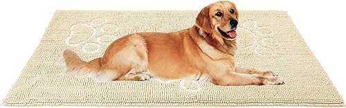 PUPTECK Tapete para perro sucio de 60 x 30 pulgadas, microfibra súper absorbente, parte trasera antideslizante, color beige